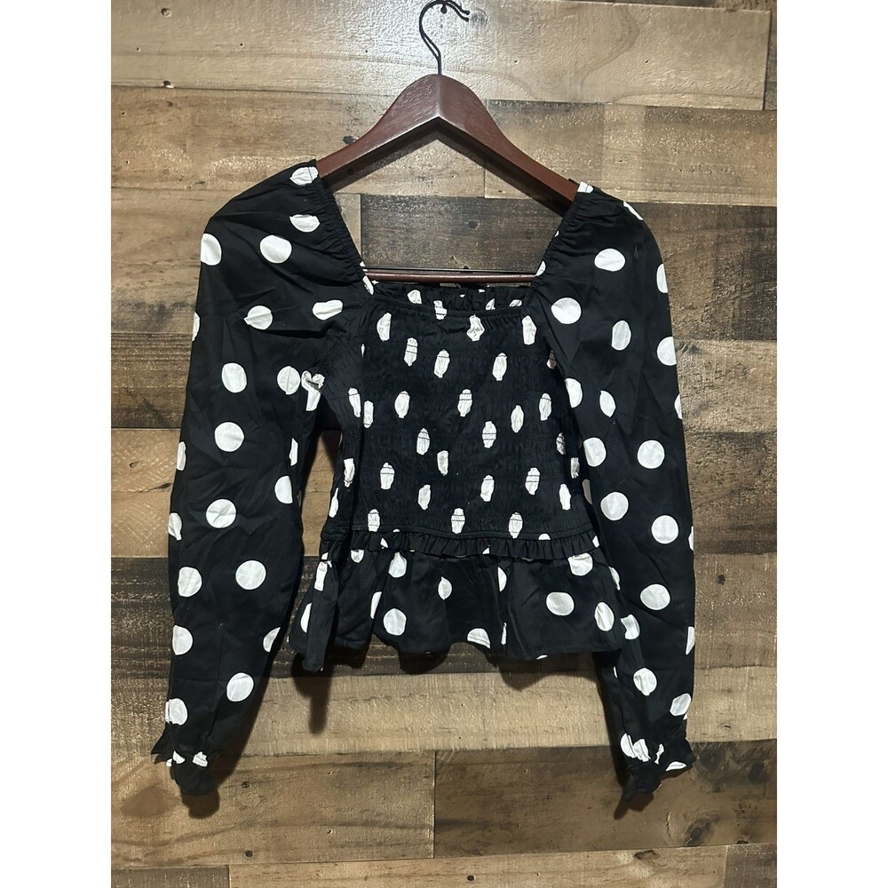 Francescas womens top black white polka dot long sleeve NWT Small $50